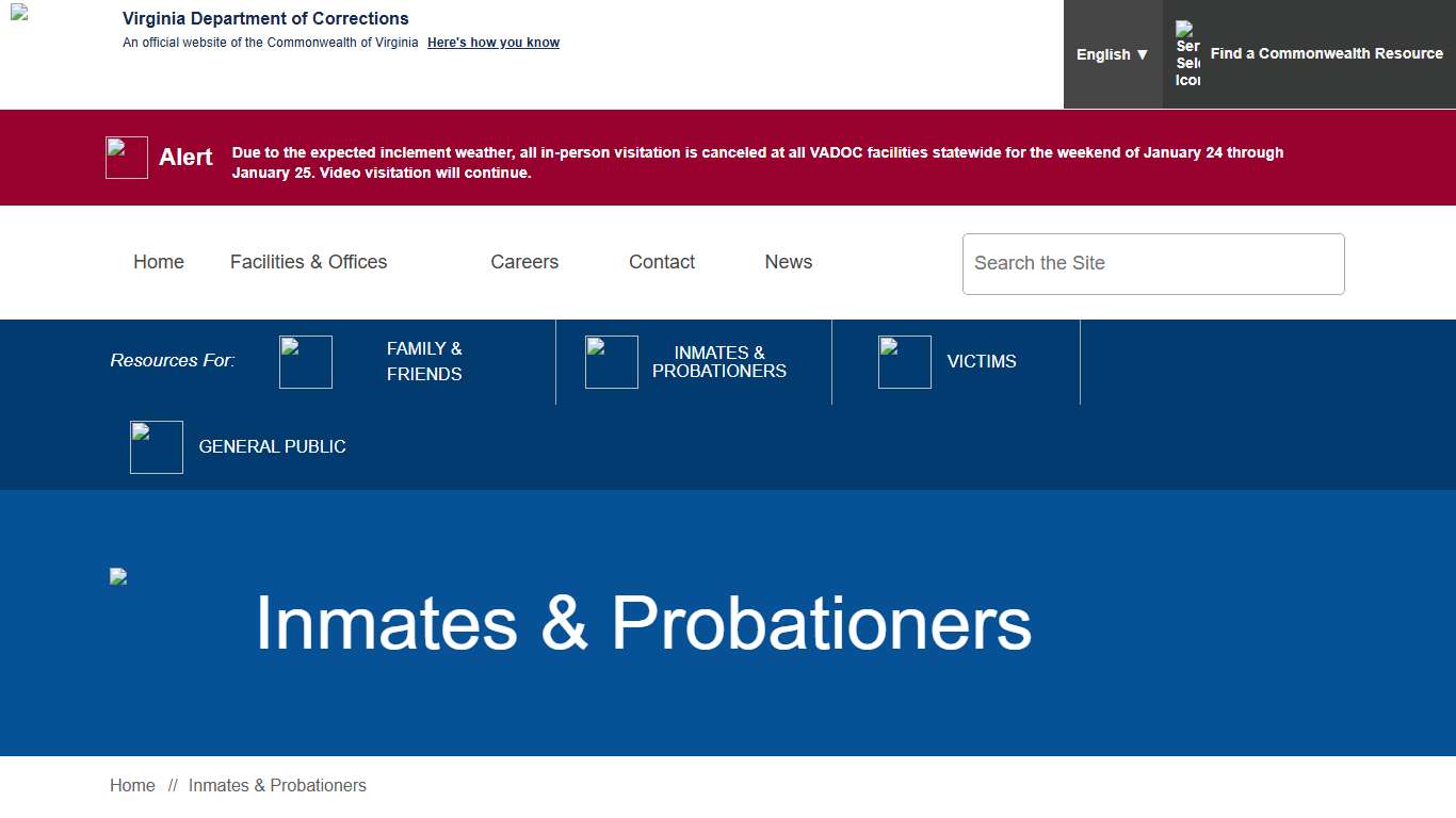 Inmates & Probationers — Virginia Department of Corrections