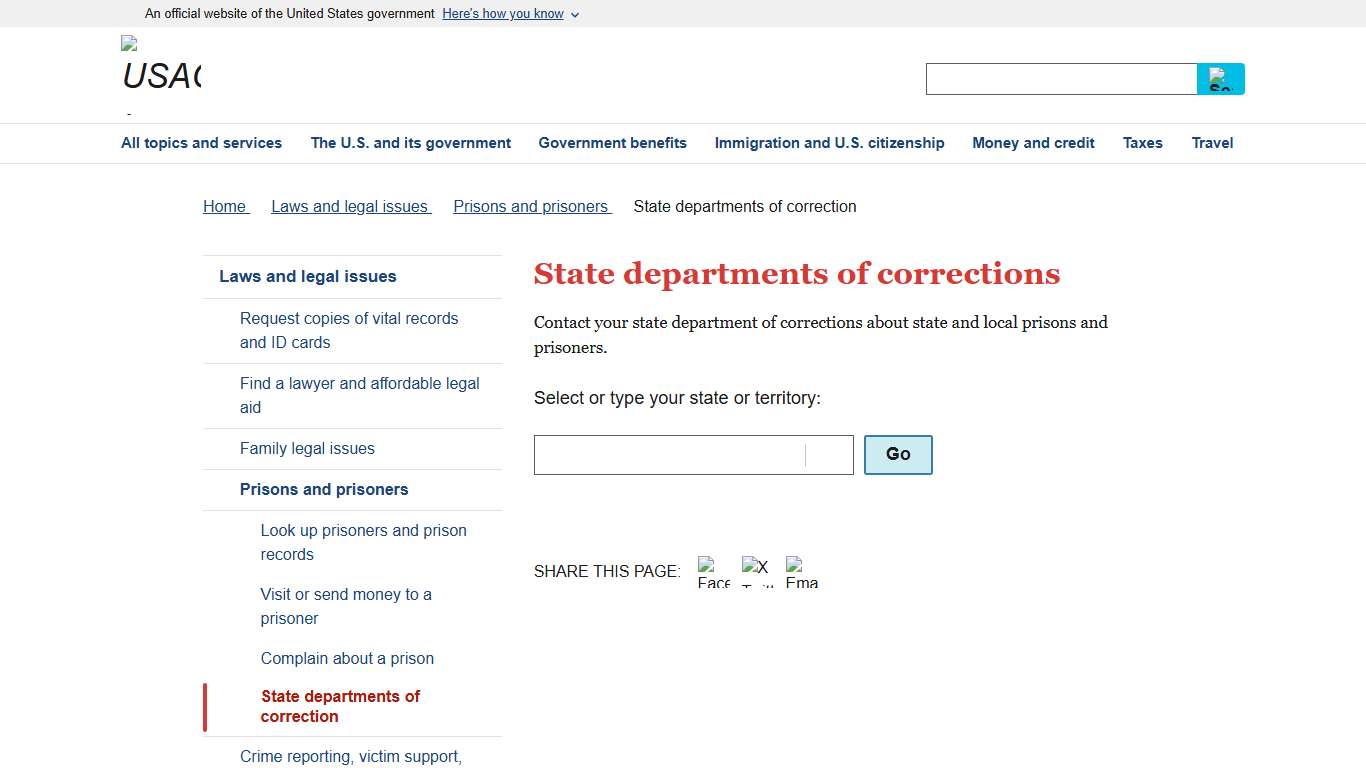State departments of corrections | USAGov
